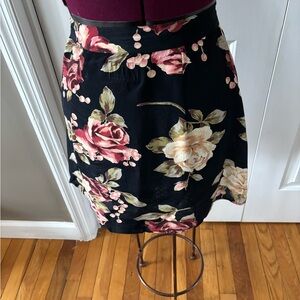Floral Black Crepe Wrap Mini Skirt Small